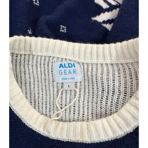 ALDI Gear Ugly Christmas Sweater Navy Blue Reindeer & Snowflake Design Large Acr - Picture 3 of 6